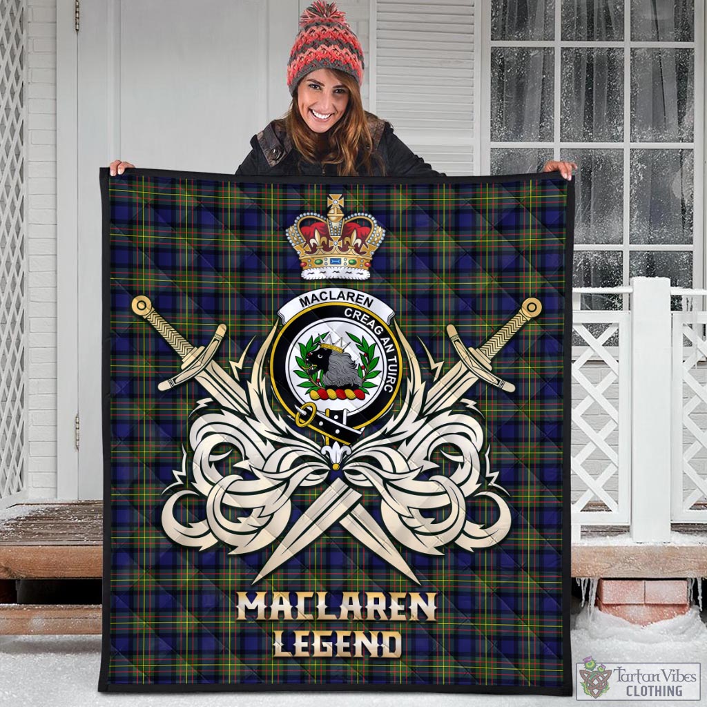 Tartan Vibes Clothing MacLaren Modern Tartan Quilt with Clan Crest and the Golden Sword of Courageous Legacy