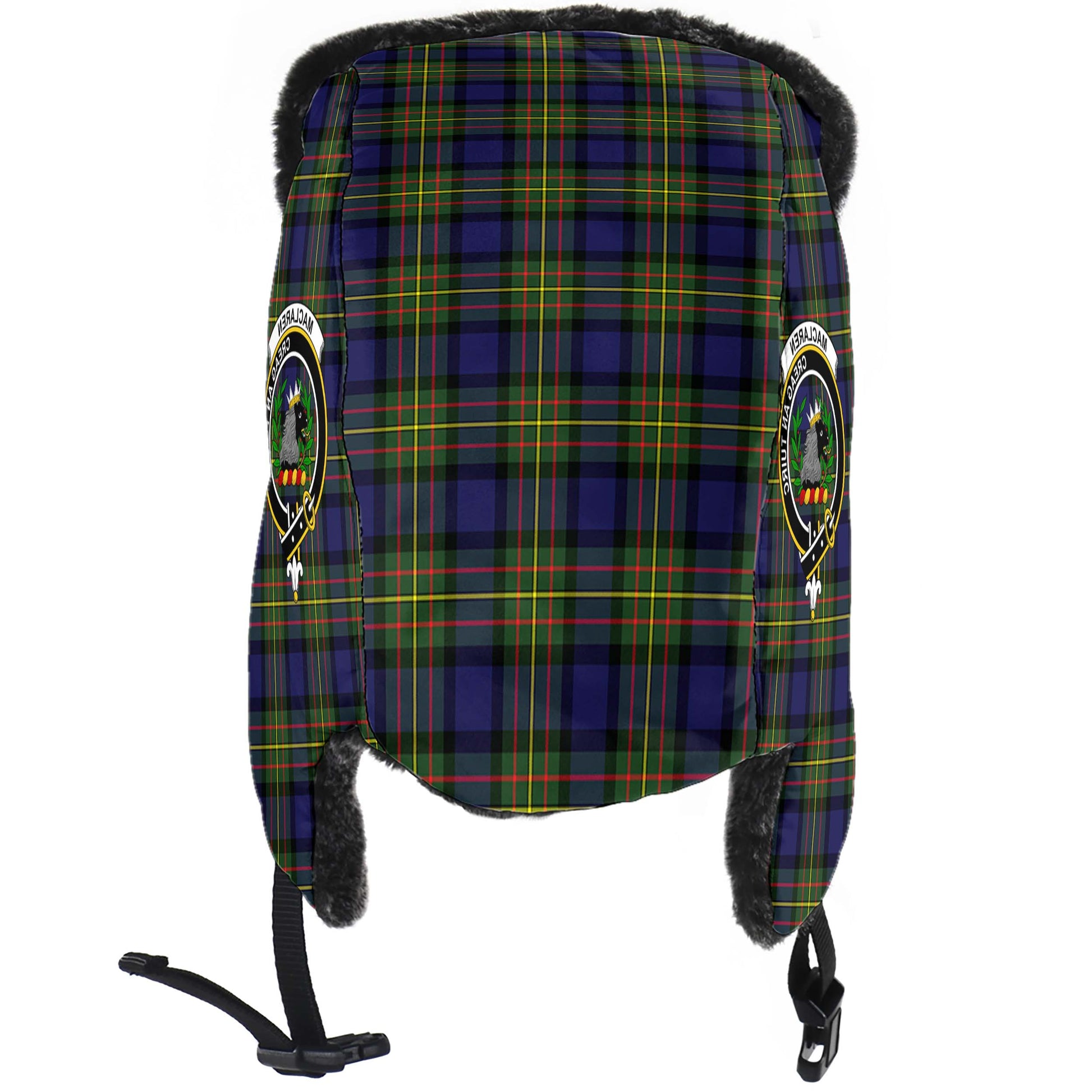 MacLaren Modern Tartan Winter Trapper Hat with Family Crest - Tartanvibesclothing