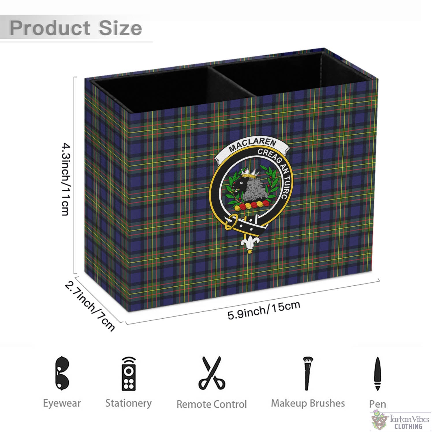 Tartan Vibes Clothing MacLaren Modern Tartan Pen Holder with Family Crest