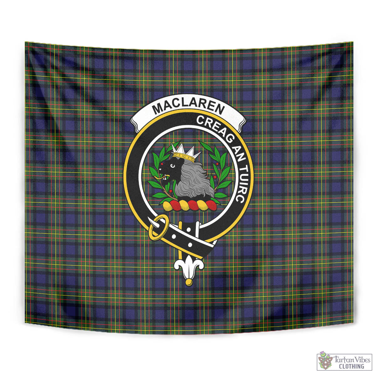 Tartan Vibes Clothing MacLaren Modern Tartan Tapestry Wall Hanging and Home Decor for Room with Family Crest