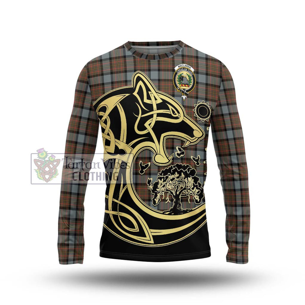 MacLaren Weathered Tartan Long Sleeve T-Shirt with Family Crest Celtic Wolf Style Unisex - Tartan Vibes Clothing