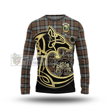 MacLaren Weathered Tartan Long Sleeve T-Shirt with Family Crest Celtic Wolf Style