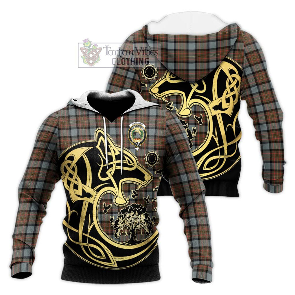 MacLaren Weathered Tartan Knitted Hoodie with Family Crest Celtic Wolf Style Unisex Knitted Pullover Hoodie - Tartan Vibes Clothing