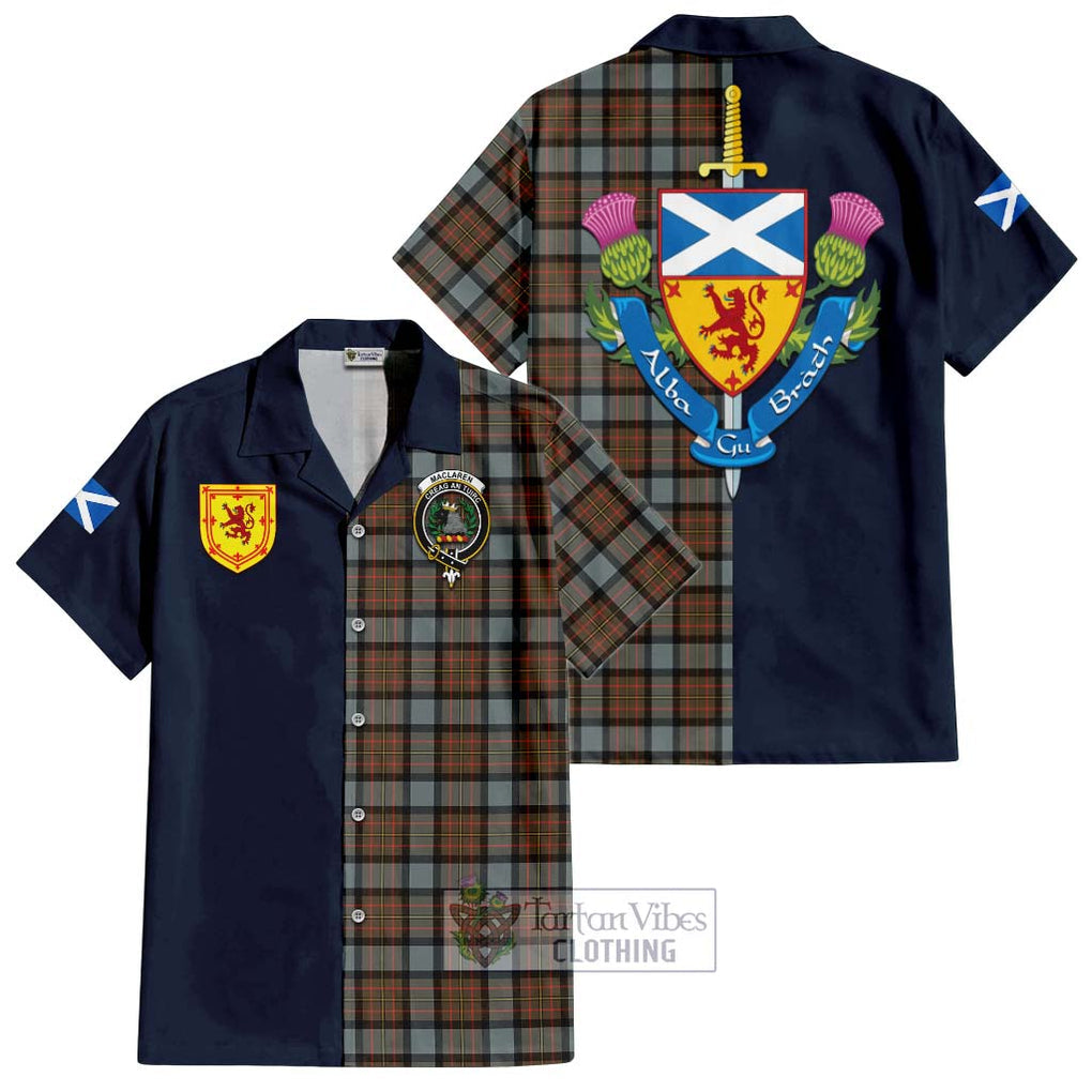 Tartan Vibes Clothing MacLaren Weathered Tartan Short Sleeve Button Shirt with Scottish Lion Royal Arm Half Style