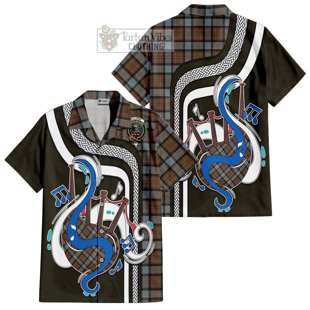 MacLaren Weathered Tartan Short Sleeve Button Shirt with Epic Bagpipe Style Kid - Tartanvibesclothing Shop