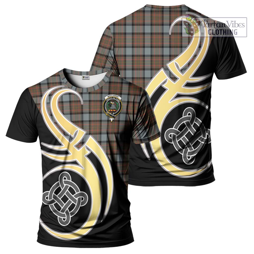 Tartan Vibes Clothing MacLaren Weathered Tartan T-Shirt with Family Crest and Celtic Symbol Style