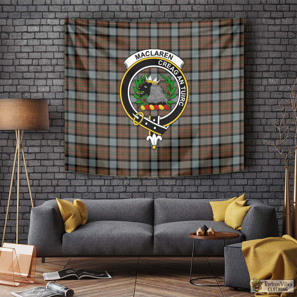 Tartan Vibes Clothing MacLaren Weathered Tartan Tapestry Wall Hanging and Home Decor for Room with Family Crest