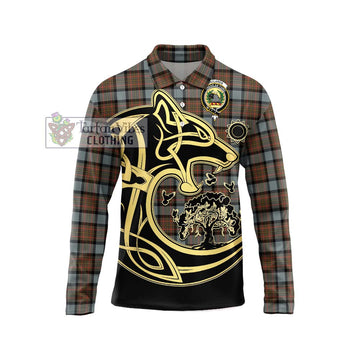 MacLaren Weathered Tartan Long Sleeve Polo Shirt with Family Crest Celtic Wolf Style