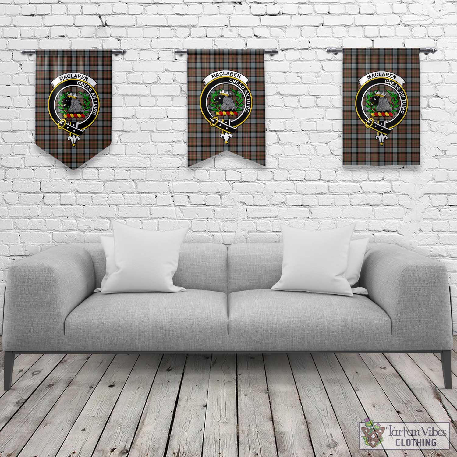 Tartan Vibes Clothing MacLaren Weathered Tartan Gonfalon, Tartan Banner with Family Crest