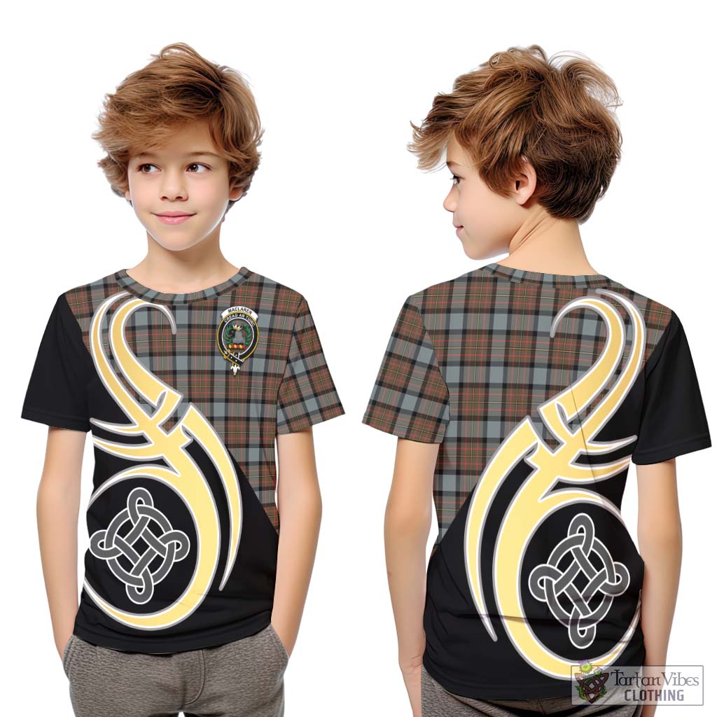 MacLaren Weathered Tartan Kid T-Shirt with Family Crest and Celtic Symbol Style Youth XL Size14 - Tartan Vibes Clothing