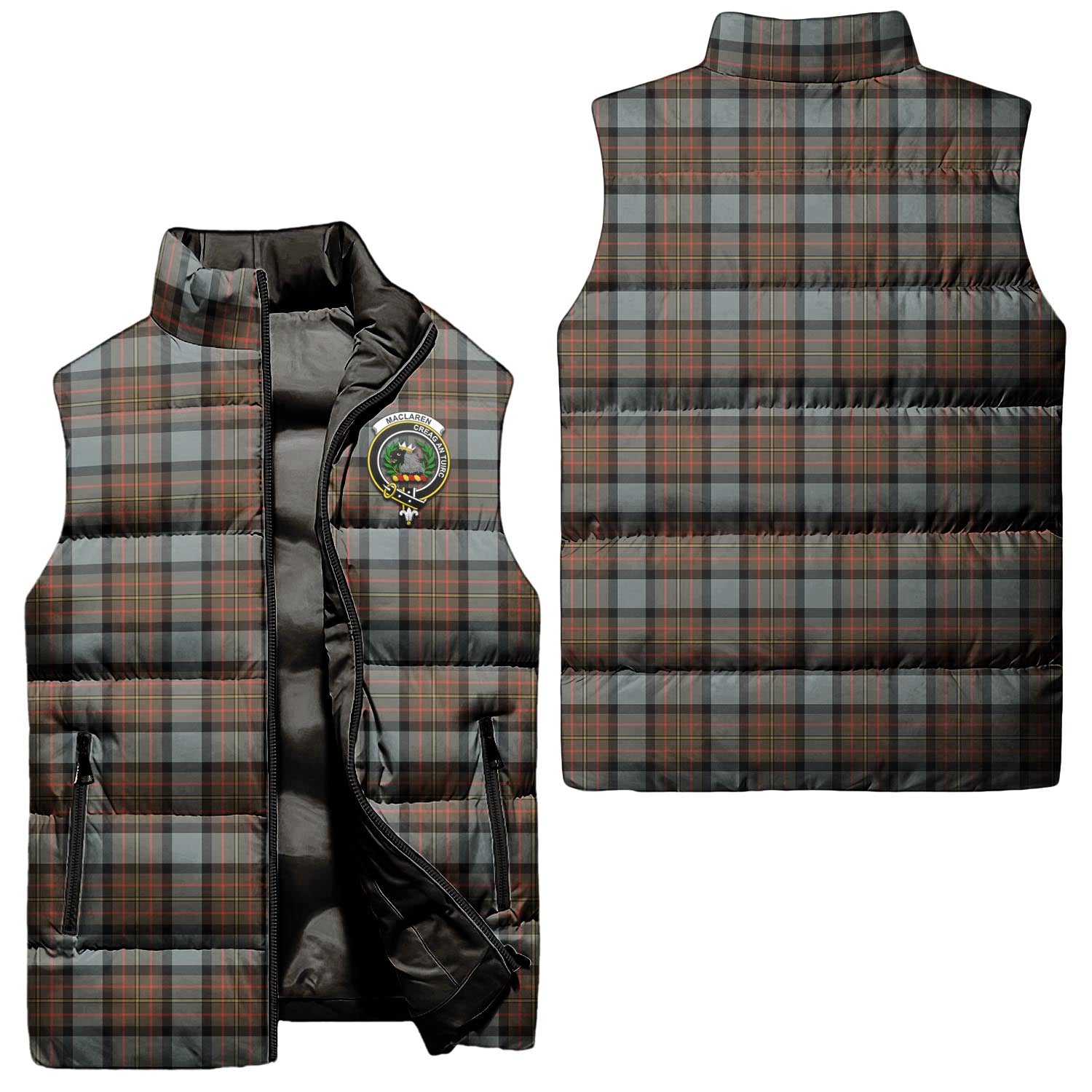 MacLaren Weathered Tartan Sleeveless Puffer Jacket with Family Crest Unisex - Tartanvibesclothing