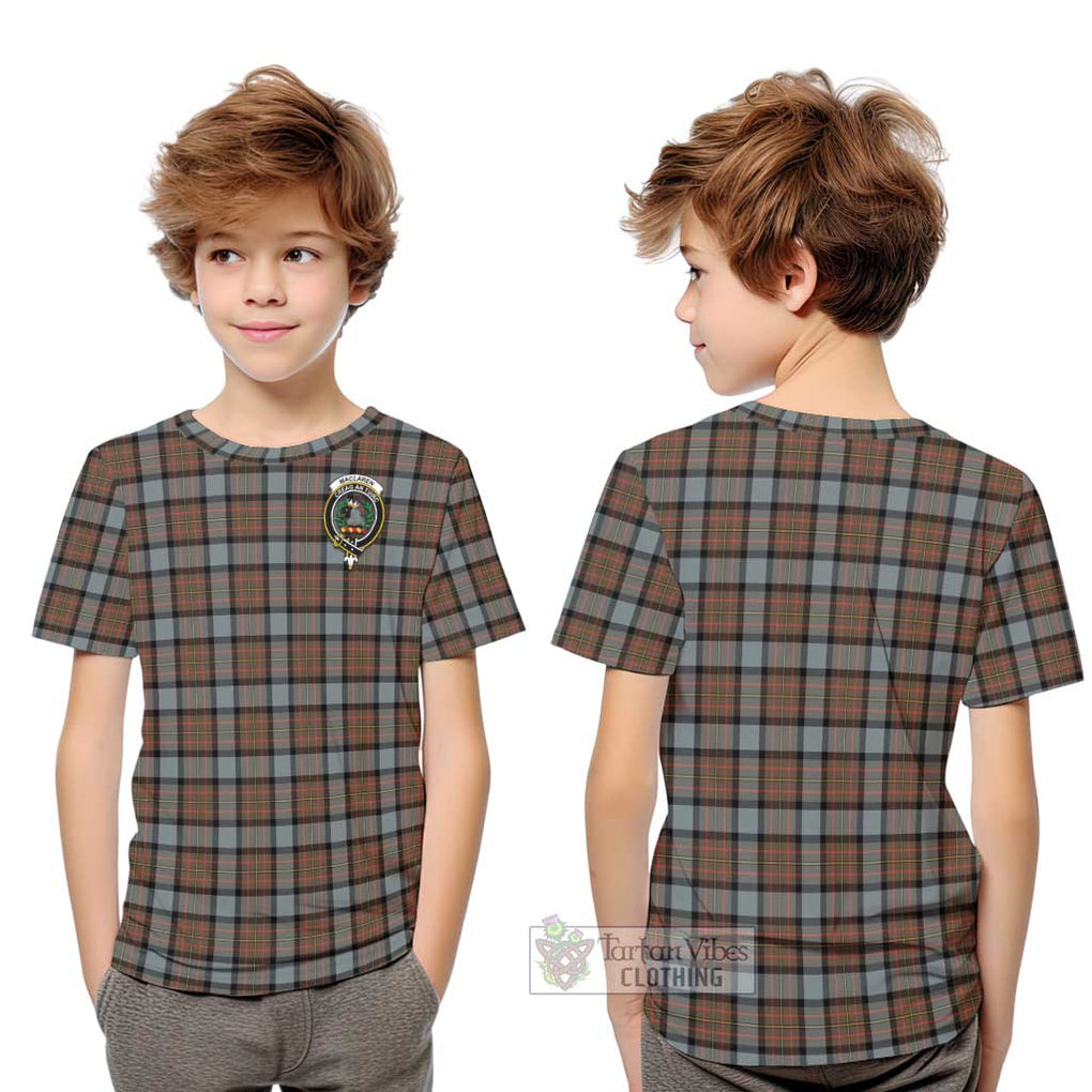 MacLaren Weathered Tartan Kid T-Shirt with Family Crest Youth XL Size14 - Tartanvibesclothing Shop