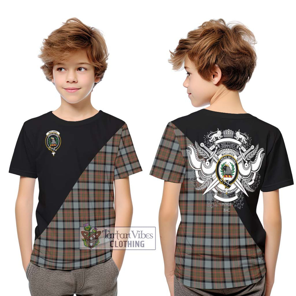 MacLaren Weathered Tartan Kid T-Shirt with Family Crest and Military Logo Style Youth XL Size14 - Tartanvibesclothing Shop