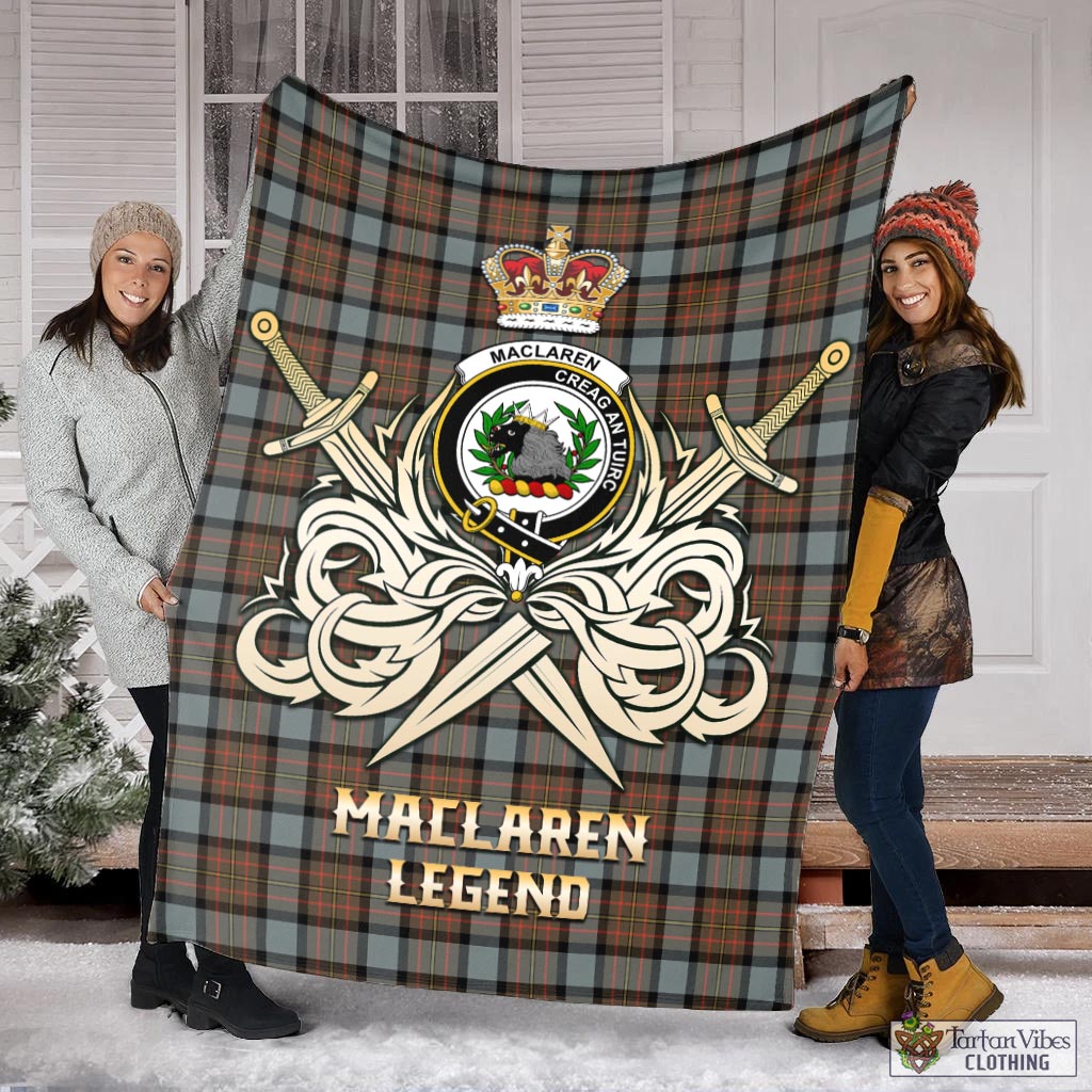 Tartan Vibes Clothing MacLaren Weathered Tartan Blanket with Clan Crest and the Golden Sword of Courageous Legacy