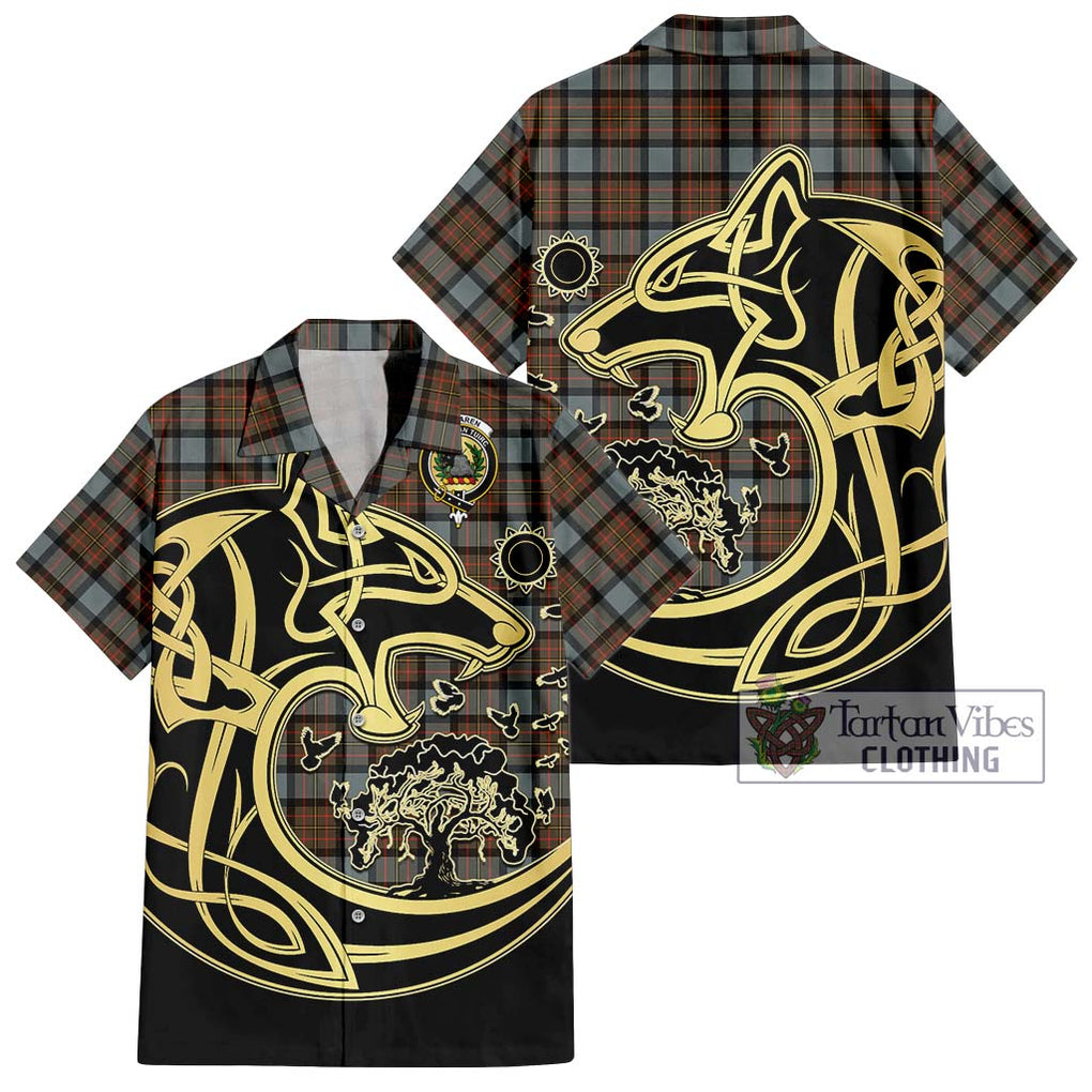 MacLaren Weathered Tartan Short Sleeve Button Shirt with Family Crest Celtic Wolf Style Kid - Tartan Vibes Clothing