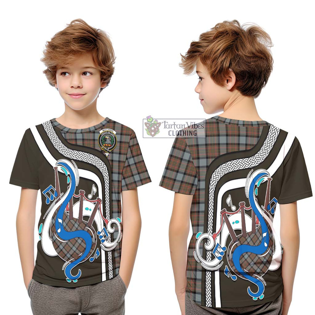 Tartan Vibes Clothing MacLaren Weathered Tartan Kid T-Shirt with Epic Bagpipe Style