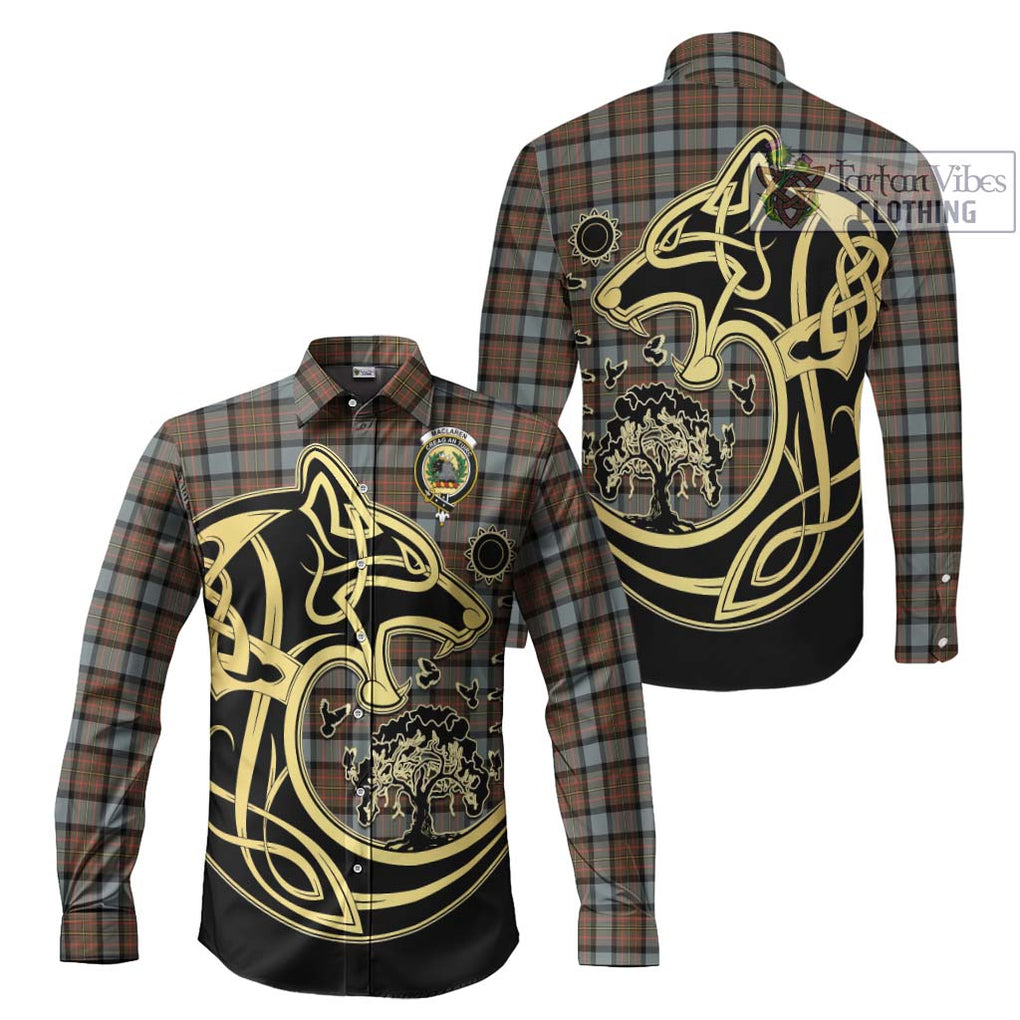 MacLaren Weathered Tartan Long Sleeve Button Shirt with Family Crest Celtic Wolf Style Men's Shirt S - Tartan Vibes Clothing