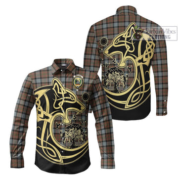 MacLaren Weathered Tartan Long Sleeve Button Shirt with Family Crest Celtic Wolf Style