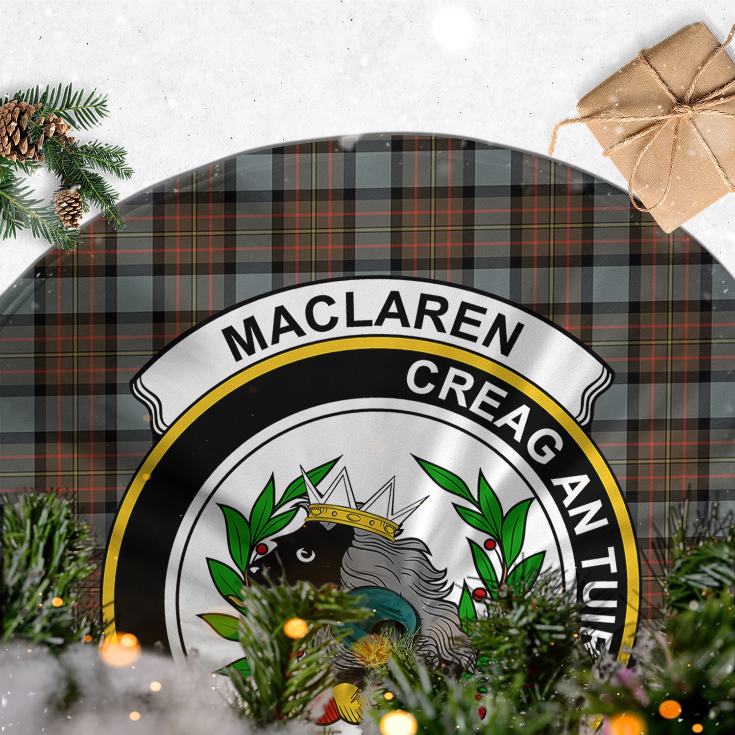 MacLaren Weathered Tartan Christmas Tree Skirt with Family Crest - Tartanvibesclothing