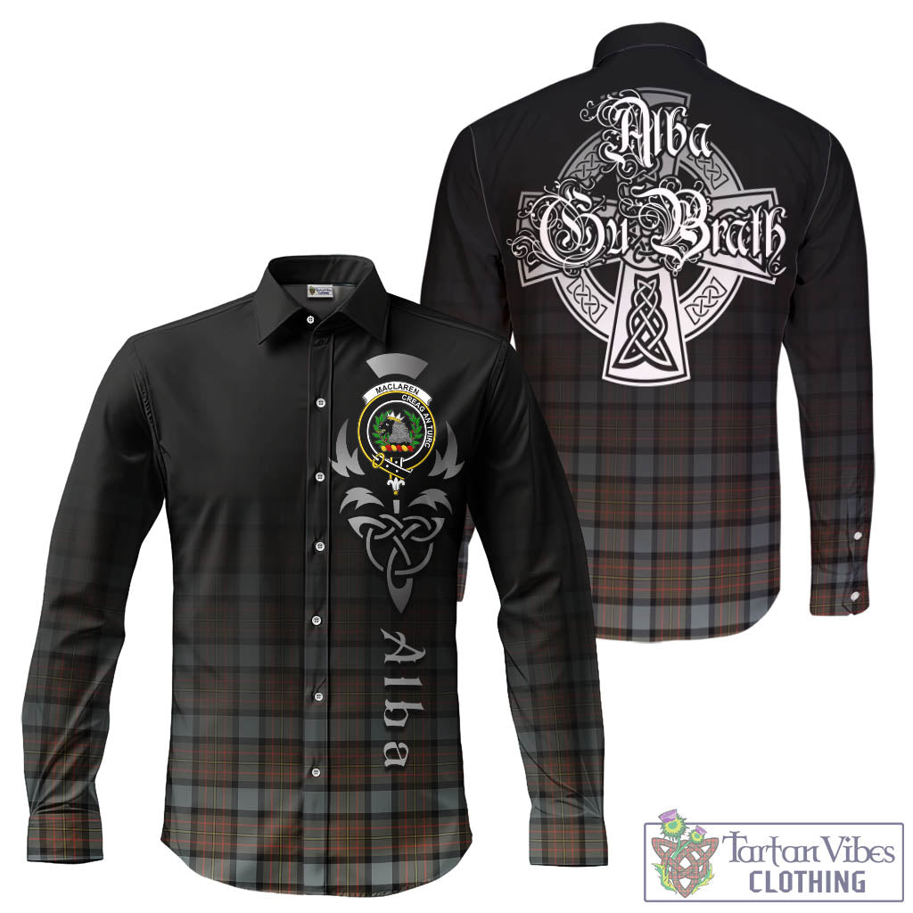 Tartan Vibes Clothing MacLaren Weathered Tartan Long Sleeve Button Up Featuring Alba Gu Brath Family Crest Celtic Inspired