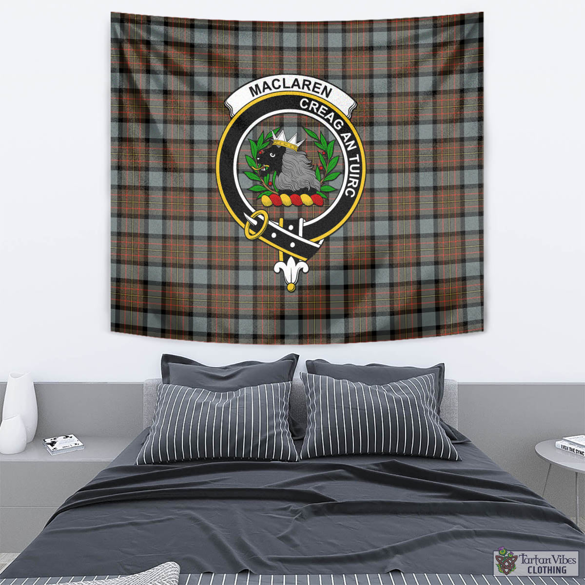 Tartan Vibes Clothing MacLaren Weathered Tartan Tapestry Wall Hanging and Home Decor for Room with Family Crest