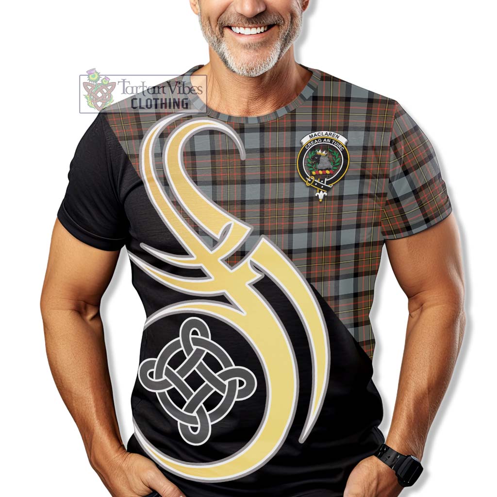 Tartan Vibes Clothing MacLaren Weathered Tartan T-Shirt with Family Crest and Celtic Symbol Style