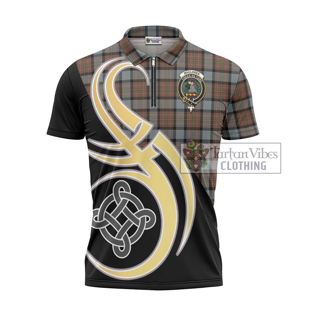 Tartan Vibes Clothing MacLaren Weathered Tartan Zipper Polo Shirt with Family Crest and Celtic Symbol Style