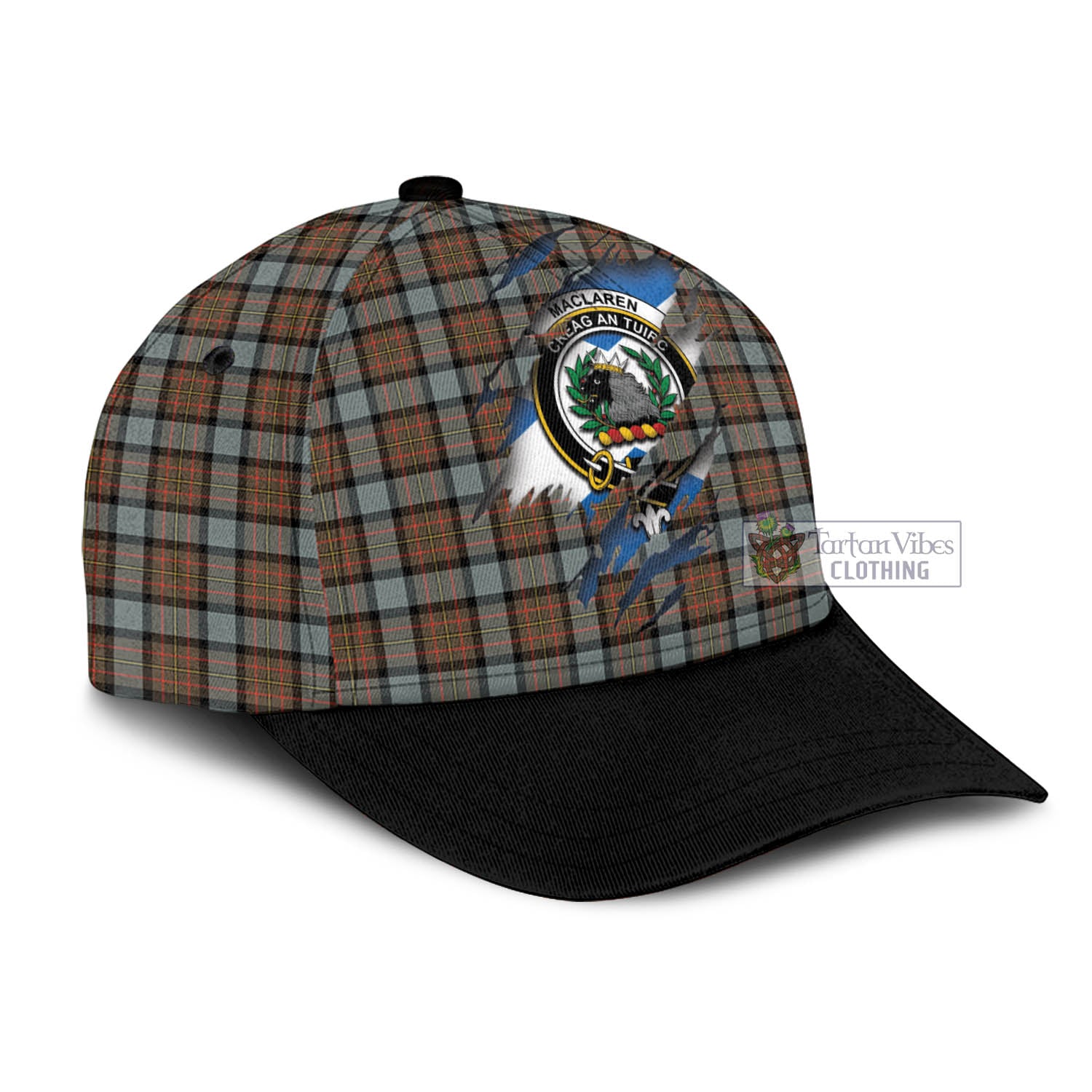 Tartan Vibes Clothing MacLaren Weathered Tartan Classic Cap with Family Crest In Me Style