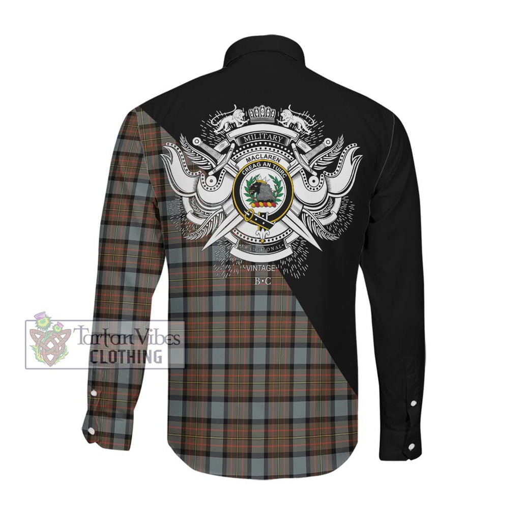 MacLaren Weathered Tartan Long Sleeve Button Shirt with Family Crest and Military Logo Style Men's Shirt - Tartanvibesclothing Shop