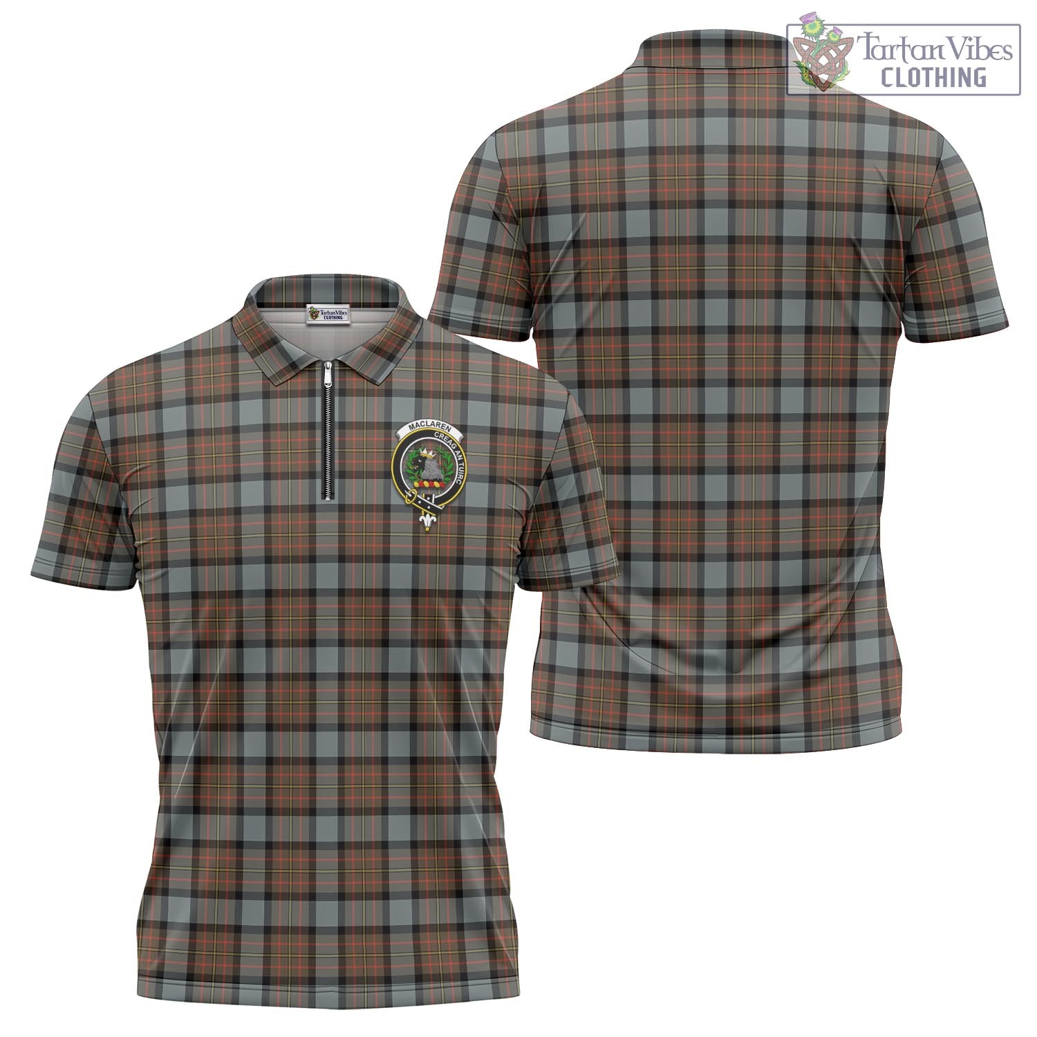 Tartan Vibes Clothing MacLaren Weathered Tartan Zipper Polo Shirt with Family Crest