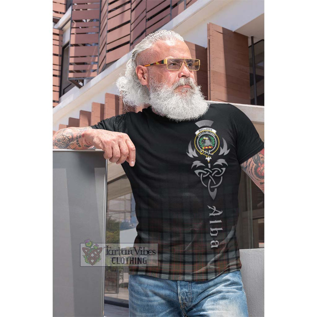 Tartan Vibes Clothing MacLaren Weathered Tartan Cotton T-shirt Featuring Alba Gu Brath Family Crest Celtic Inspired