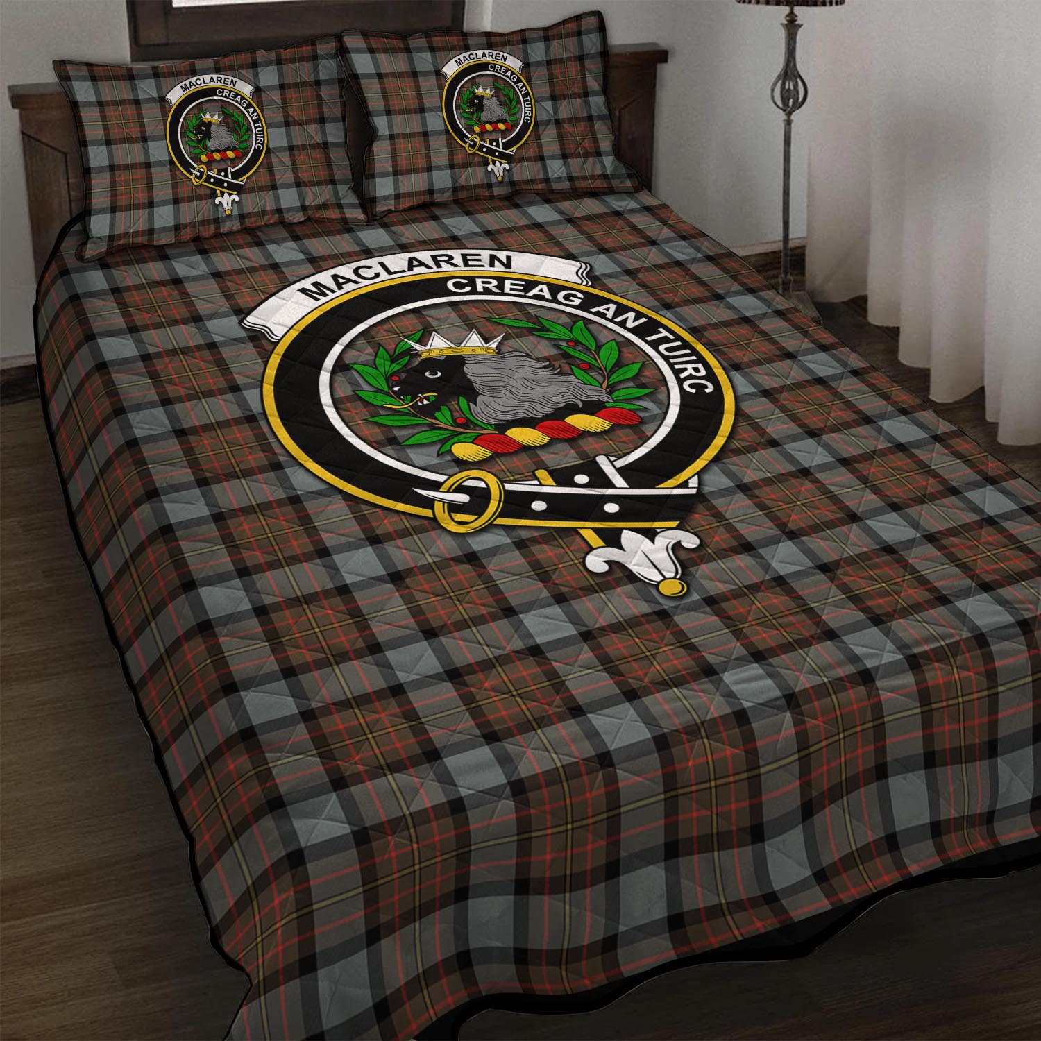 MacLaren Weathered Tartan Quilt Bed Set with Family Crest - Tartan Vibes Clothing