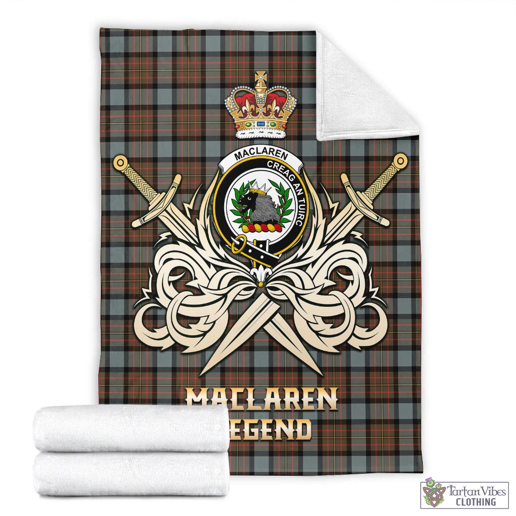 Tartan Vibes Clothing MacLaren Weathered Tartan Blanket with Clan Crest and the Golden Sword of Courageous Legacy