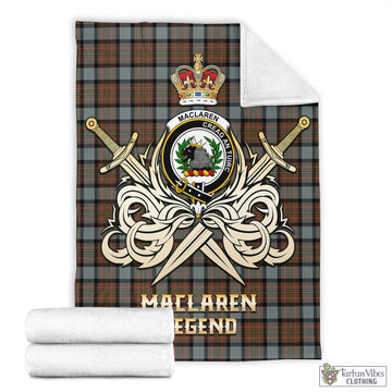 MacLaren Weathered Tartan Blanket with Clan Crest and the Golden Sword of Courageous Legacy