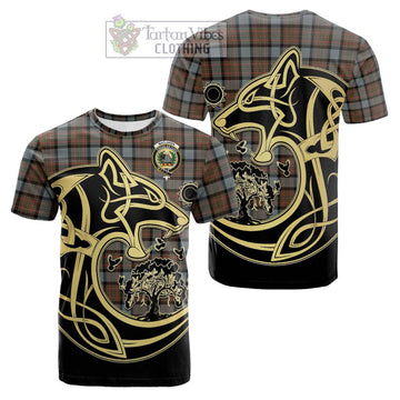 MacLaren Weathered Tartan Cotton T-shirt with Family Crest Celtic Wolf Style