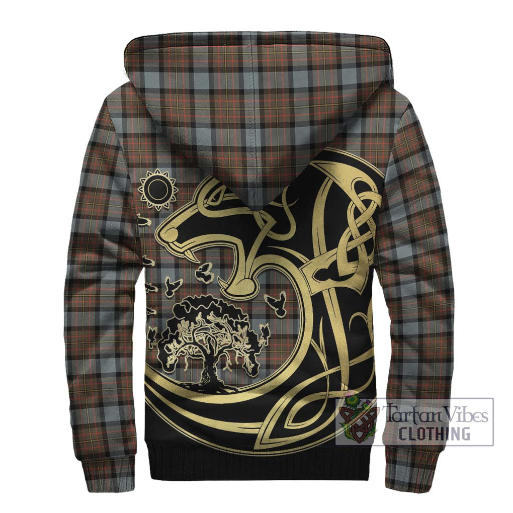 MacLaren Weathered Tartan Sherpa Hoodie with Family Crest Celtic Wolf Style - Tartan Vibes Clothing