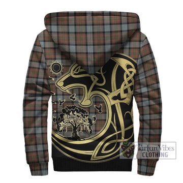 MacLaren Weathered Tartan Sherpa Hoodie with Family Crest Celtic Wolf Style