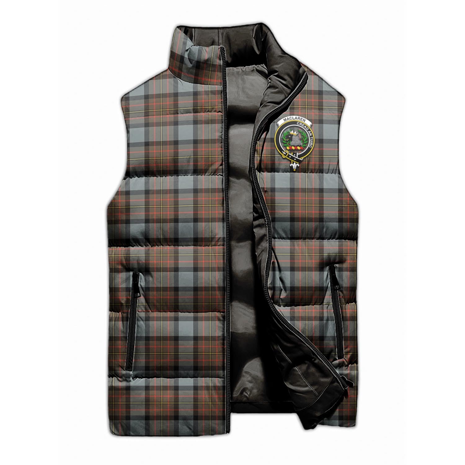 MacLaren Weathered Tartan Sleeveless Puffer Jacket with Family Crest - Tartanvibesclothing