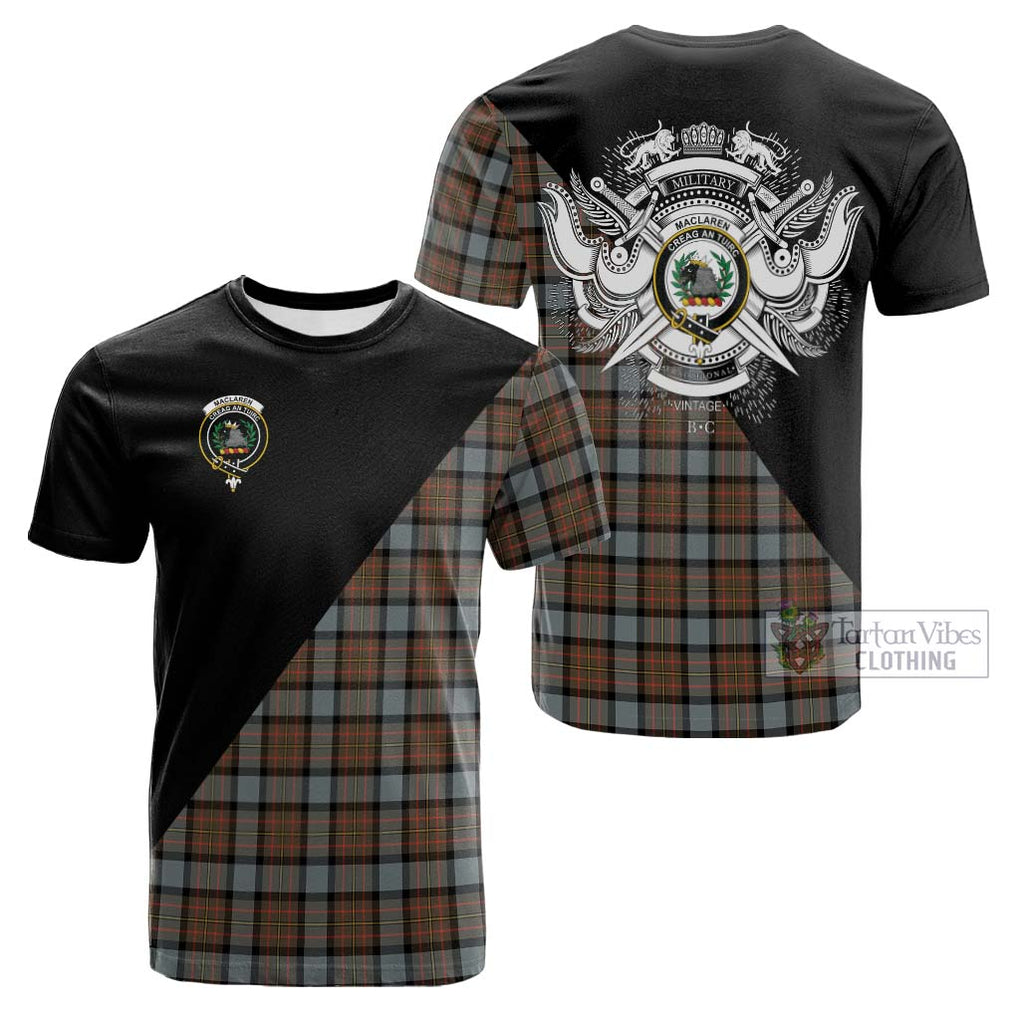 Tartan Vibes Clothing MacLaren Weathered Tartan Cotton T-shirt with Family Crest and Military Logo Style