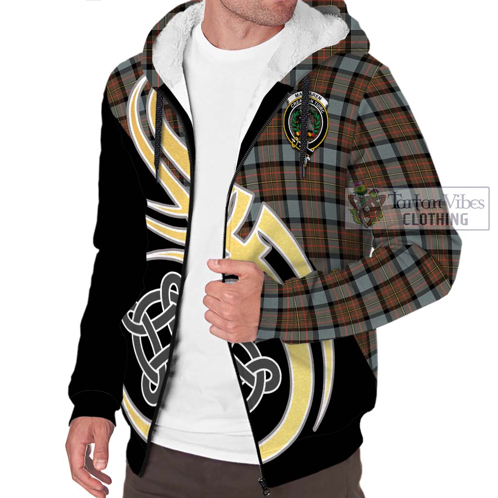 MacLaren Weathered Tartan Sherpa Hoodie with Family Crest and Celtic Symbol Style - Tartan Vibes Clothing