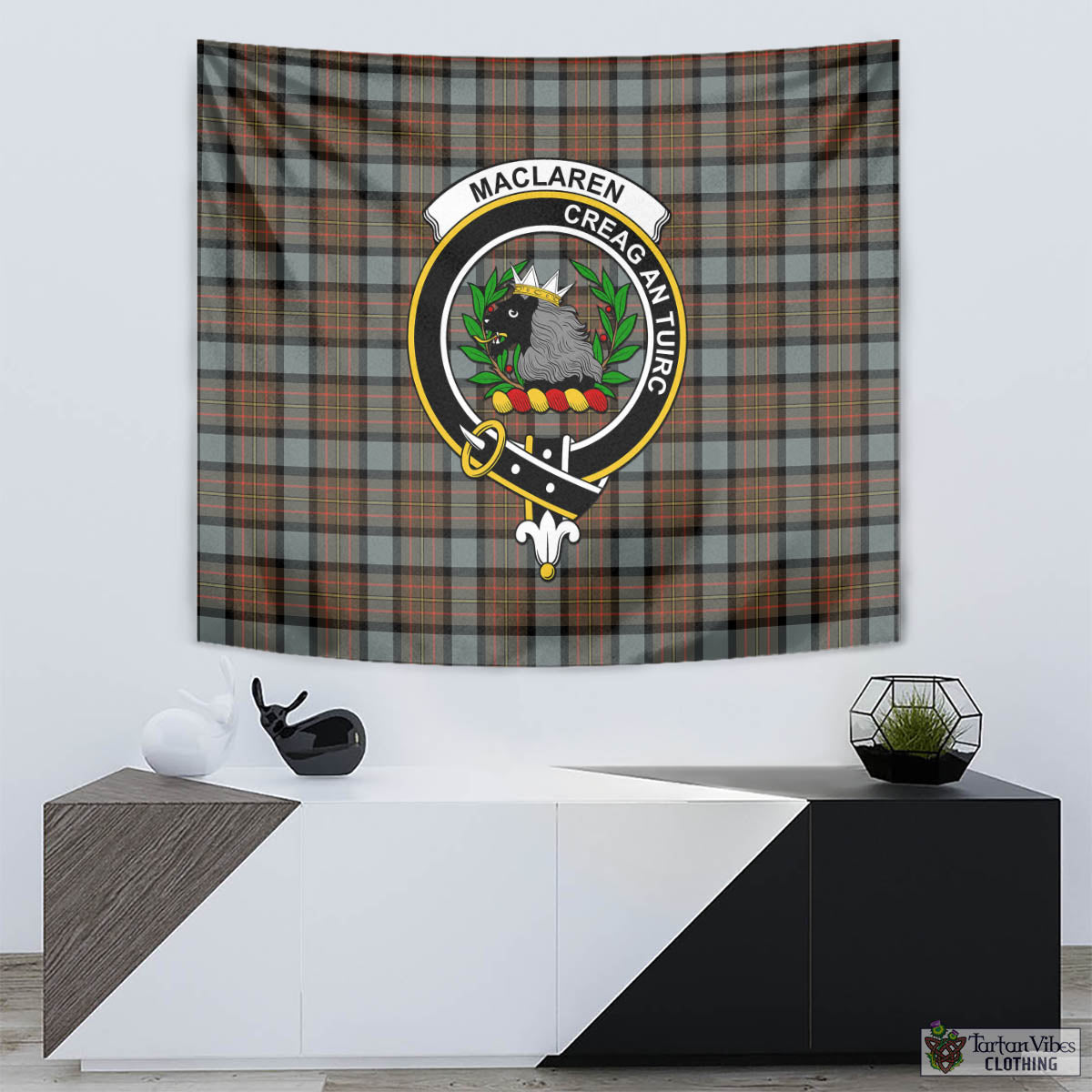 Tartan Vibes Clothing MacLaren Weathered Tartan Tapestry Wall Hanging and Home Decor for Room with Family Crest