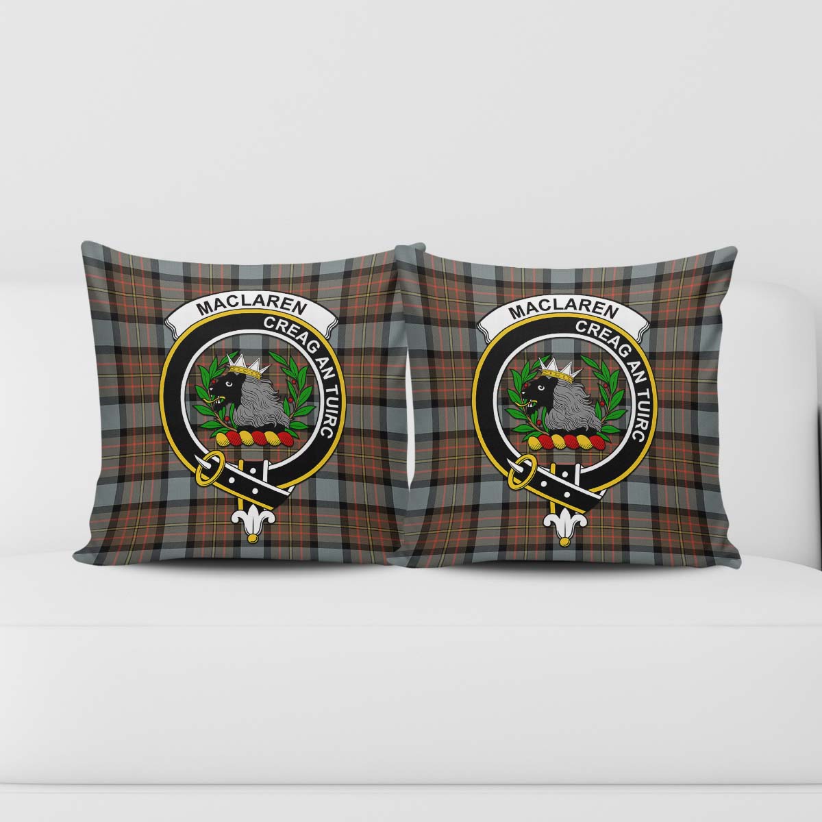 MacLaren Weathered Tartan Pillow Cover with Family Crest - Tartanvibesclothing