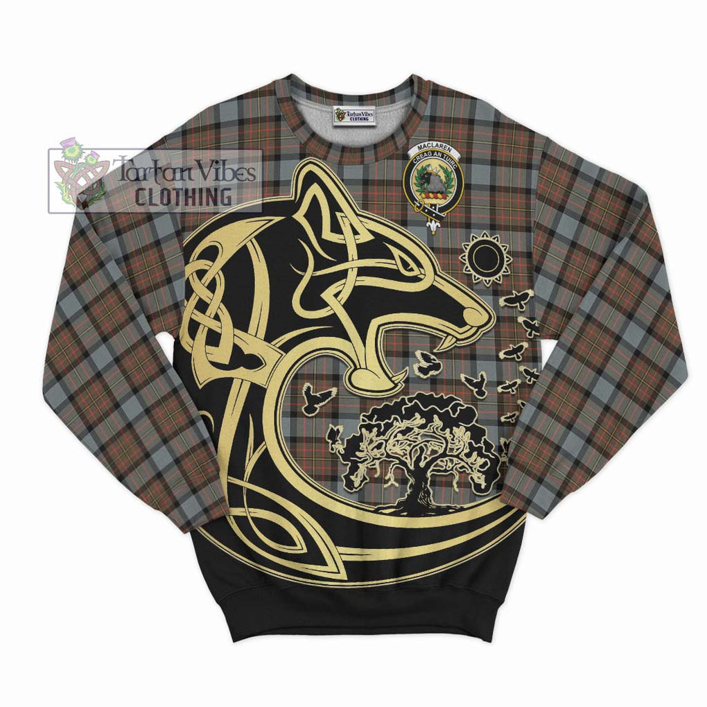 MacLaren Weathered Tartan Sweatshirt with Family Crest Celtic Wolf Style - Tartan Vibes Clothing