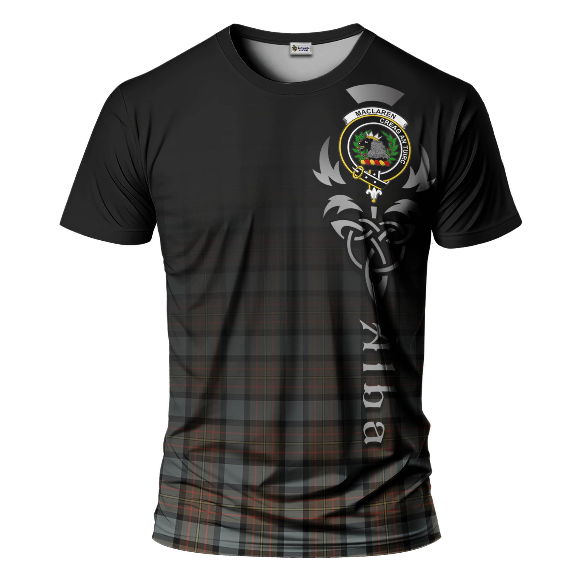 Tartan Vibes Clothing MacLaren Weathered Tartan T-Shirt Featuring Alba Gu Brath Family Crest Celtic Inspired