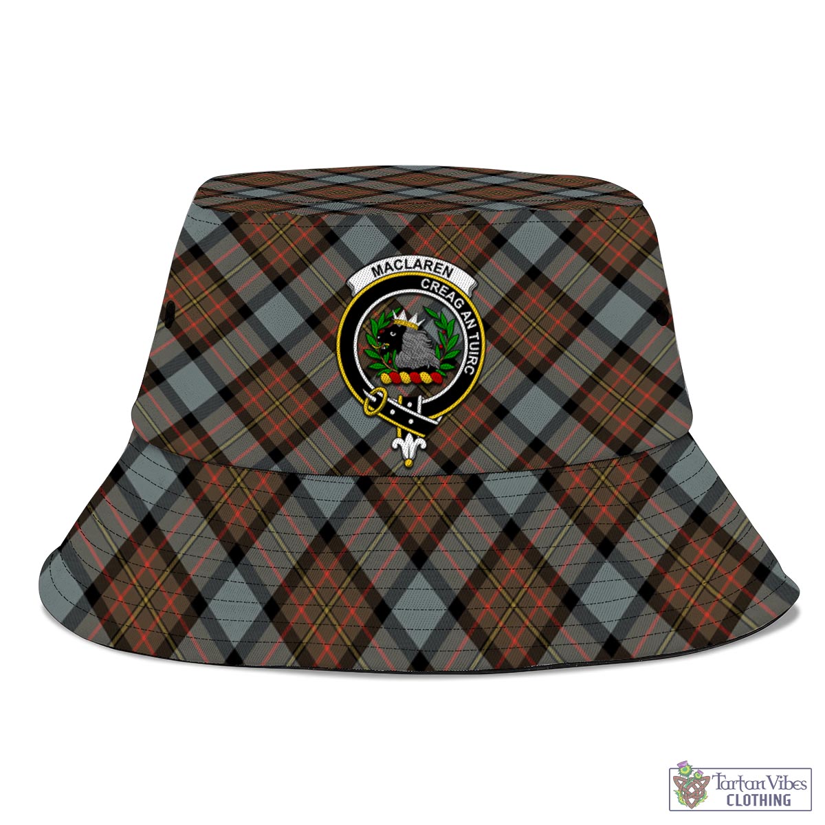 Tartan Vibes Clothing MacLaren Weathered Tartan Bucket Hat with Family Crest