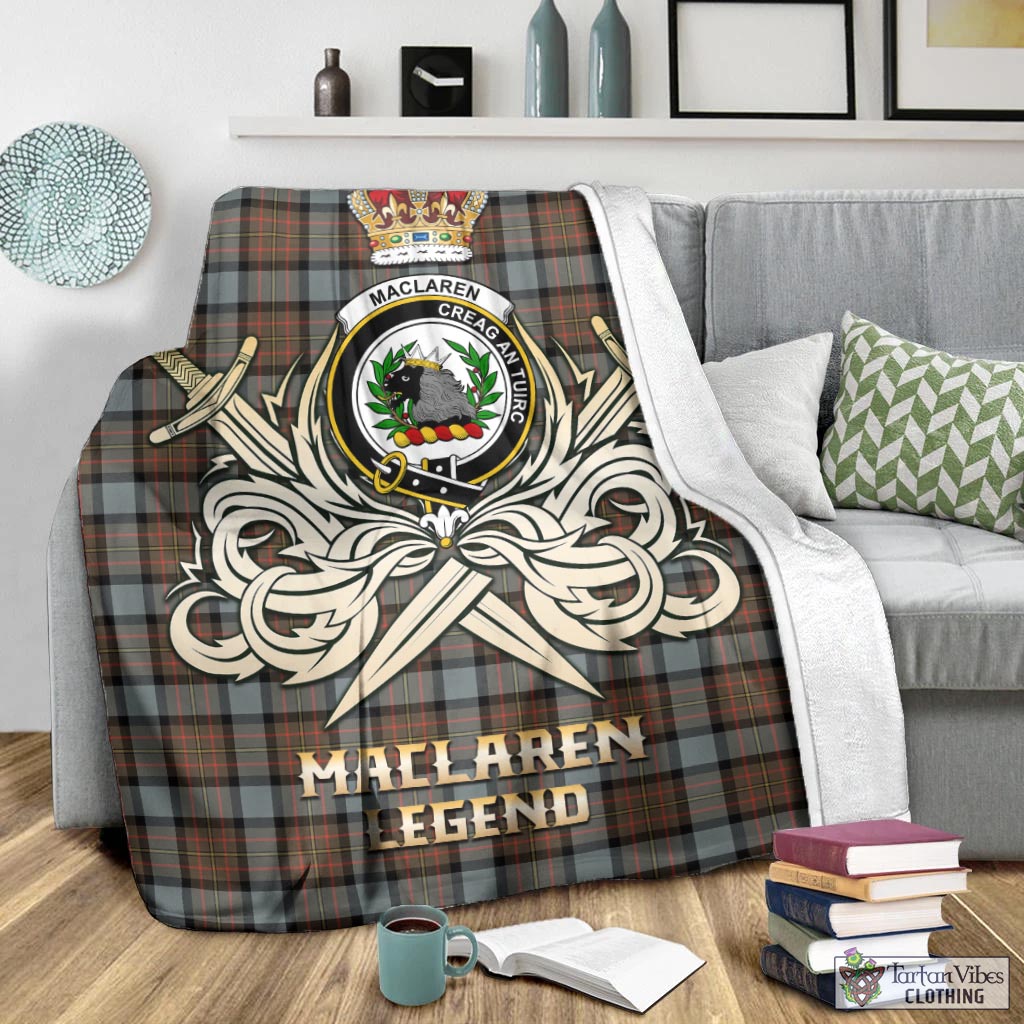 Tartan Vibes Clothing MacLaren Weathered Tartan Blanket with Clan Crest and the Golden Sword of Courageous Legacy