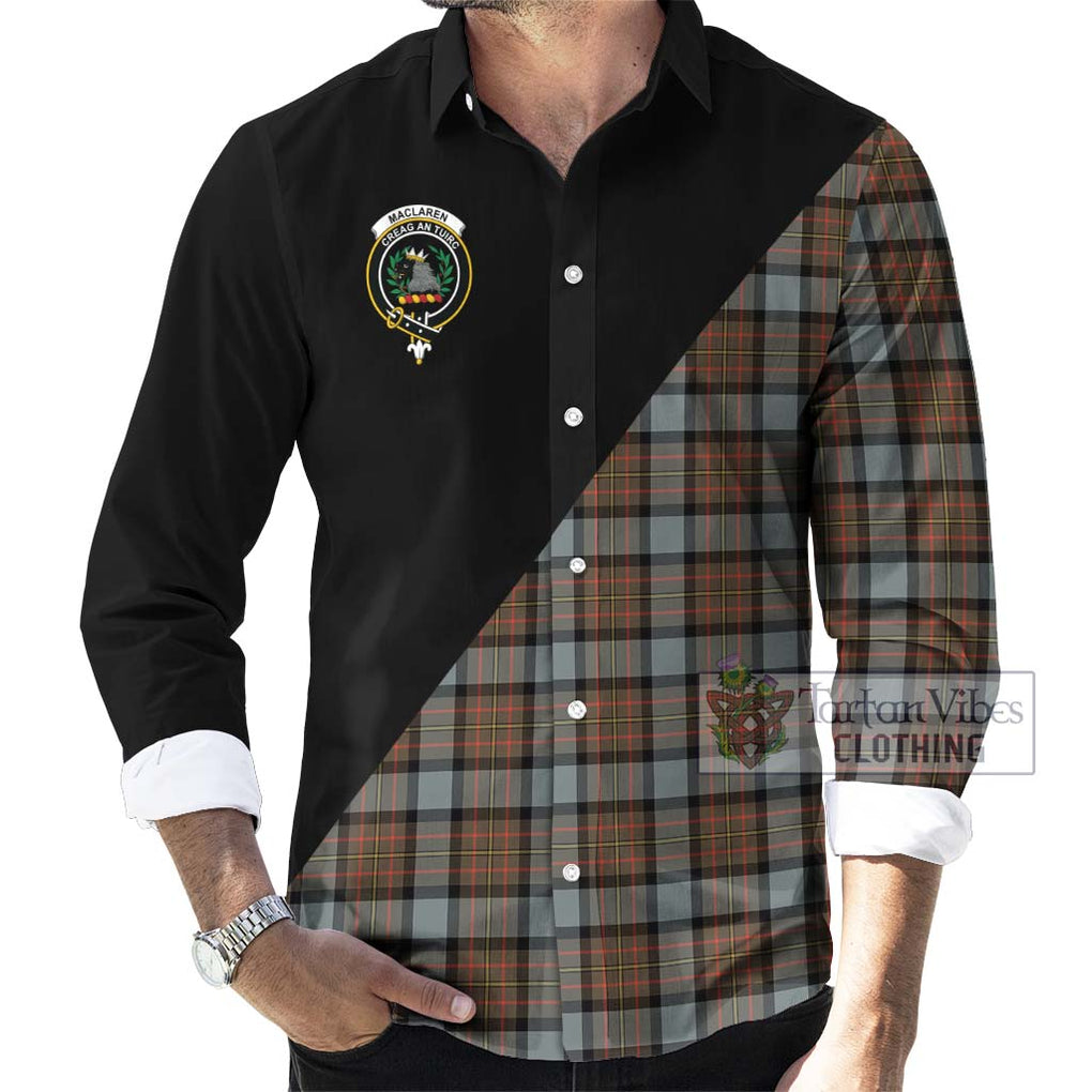 MacLaren Weathered Tartan Long Sleeve Button Shirt with Family Crest and Military Logo Style - Tartanvibesclothing Shop