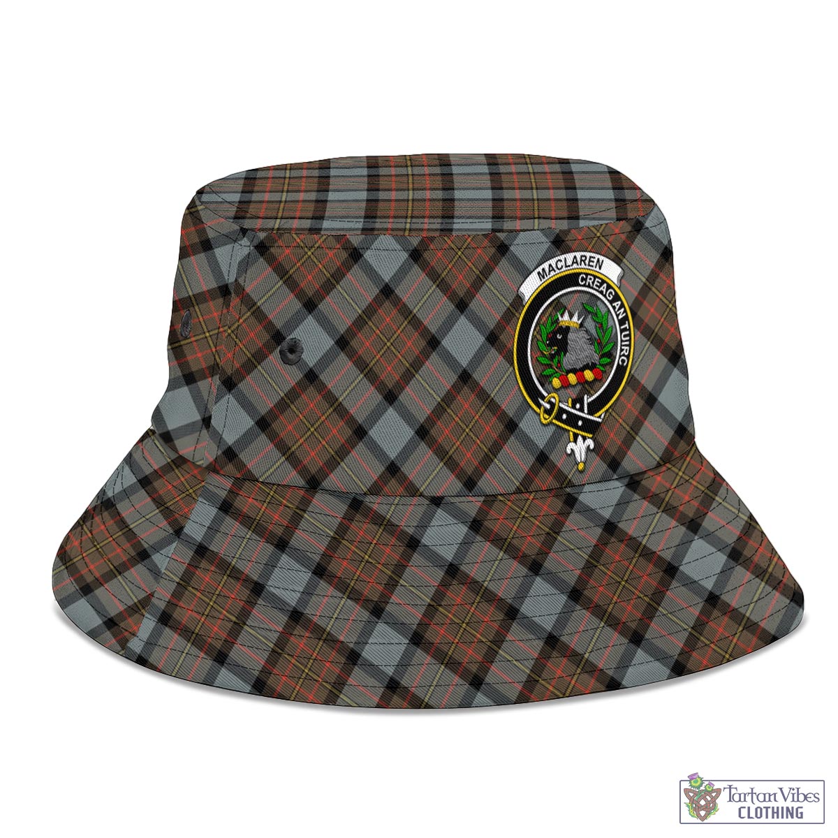 Tartan Vibes Clothing MacLaren Weathered Tartan Bucket Hat with Family Crest