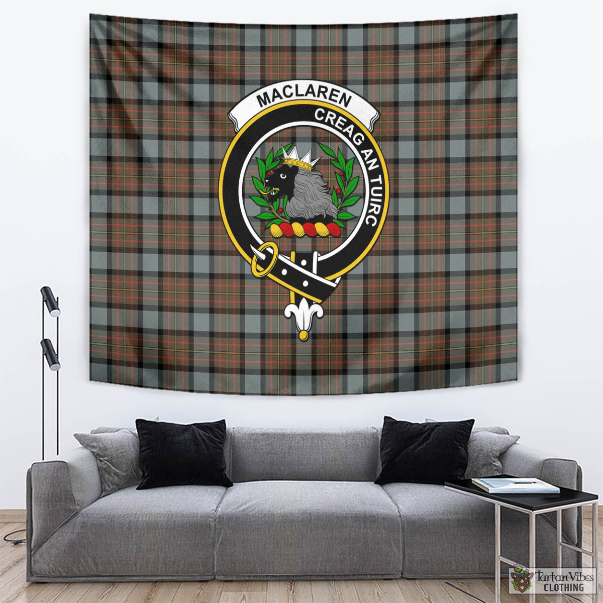 Tartan Vibes Clothing MacLaren Weathered Tartan Tapestry Wall Hanging and Home Decor for Room with Family Crest