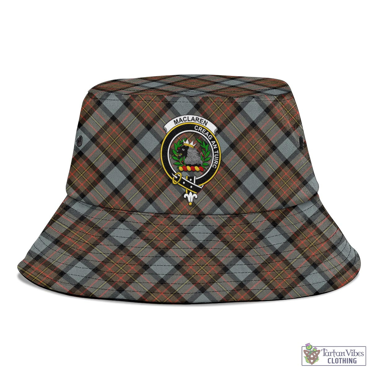 Tartan Vibes Clothing MacLaren Weathered Tartan Bucket Hat with Family Crest